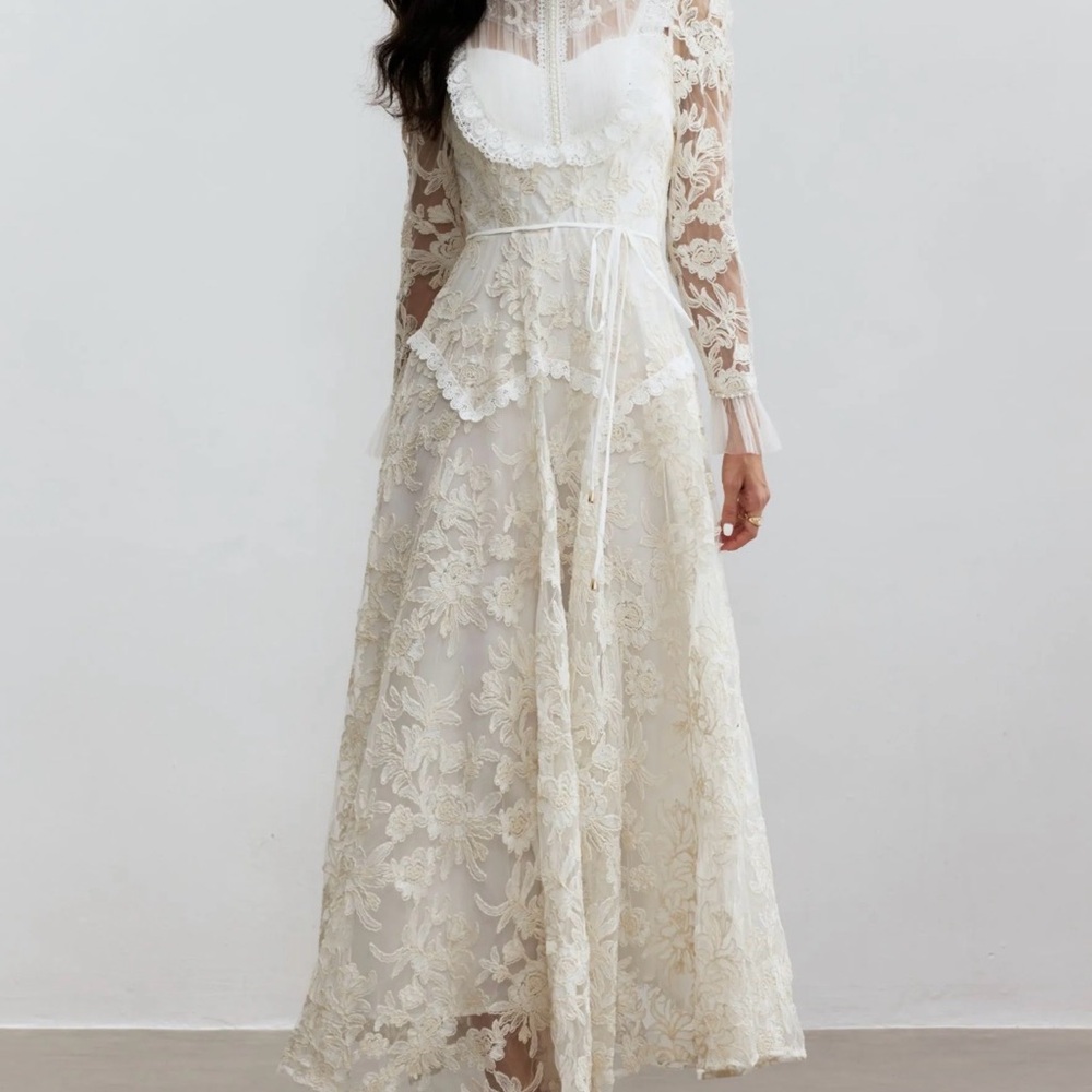 NWT Sunfere Alice Floral Lace Mock Neck Maxi Dress